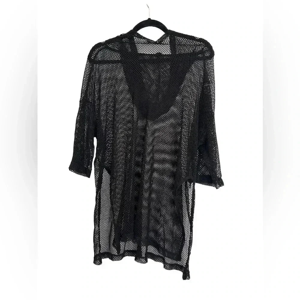 Topshop Black Fishnet‎ Mesh shirt with hood size small